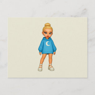 Moon Hoodie Fashion Doll Postcard