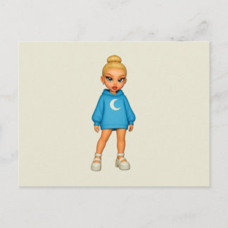 Moon Hoodie Fashion Doll Postcard