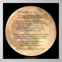 Moon Image with 2 WOLVES CHEROKEE TALE Art Poster