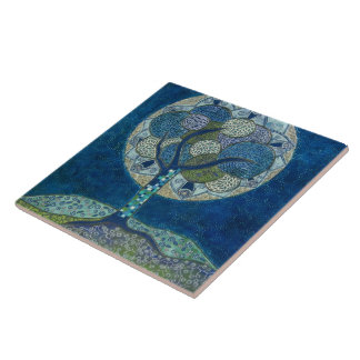 "Moon in Bloom" (painting) Ceramic Tile