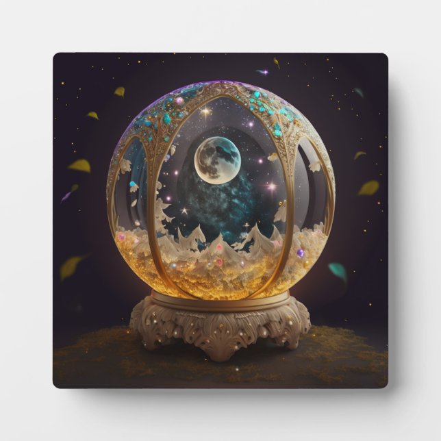 Moon in Globe, Mystical, Magic AI Art Plaque (Front)