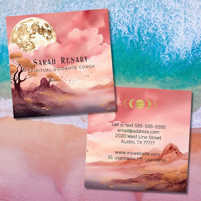 Moon in Pink Lunar Teacher Coach Spiritual Square Business Card (Creator Uploaded)