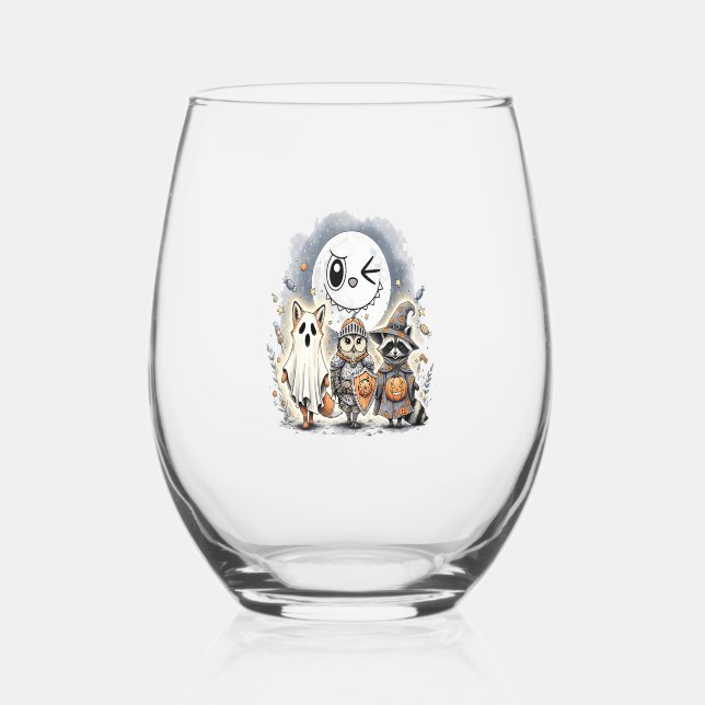 Moon Knight Raccoon Halloween Stemless Wine Glass (Front)