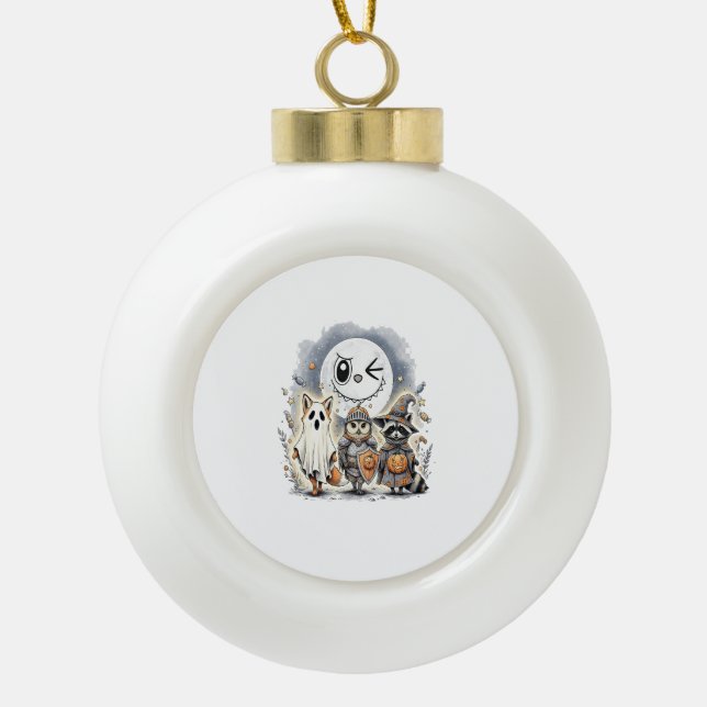 Moon Knight Racoon Halloween Ceramic Ball Christmas Ornament (Front)