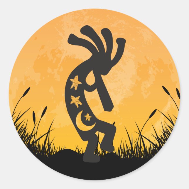 Moon Kokopelli Classic Round Sticker (Front)