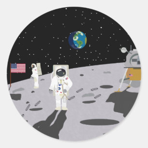 Moon Landing 1969 (Simple History) Classic Round Sticker