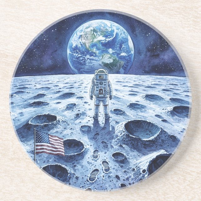 Moon Landing - Astronaut & American Flag Coaster (Front)