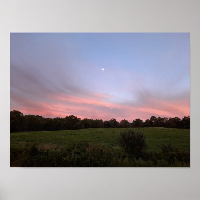 Moon Landscape Bright Clouds Photograph Field Poster (Front)