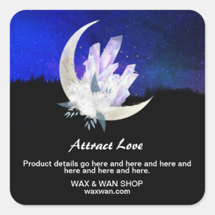 *~* Moon Landscape Floral AP24 Intentions Crystals Square Sticker