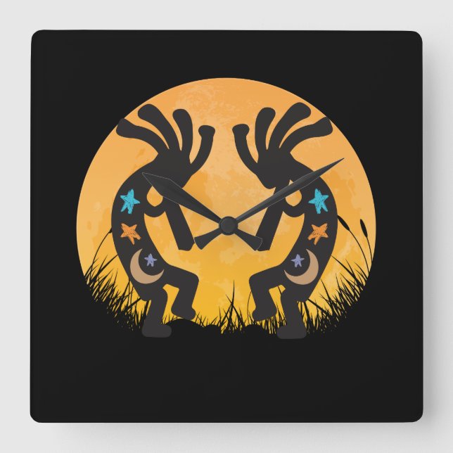 Moon Landscape Kokopellis Square Wall Clock (Front)
