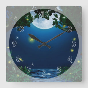 Moon-Lit Water Square Wall Clock
