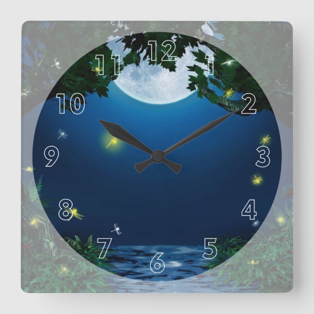 Moon-Lit Water Square Wall Clock (Front)