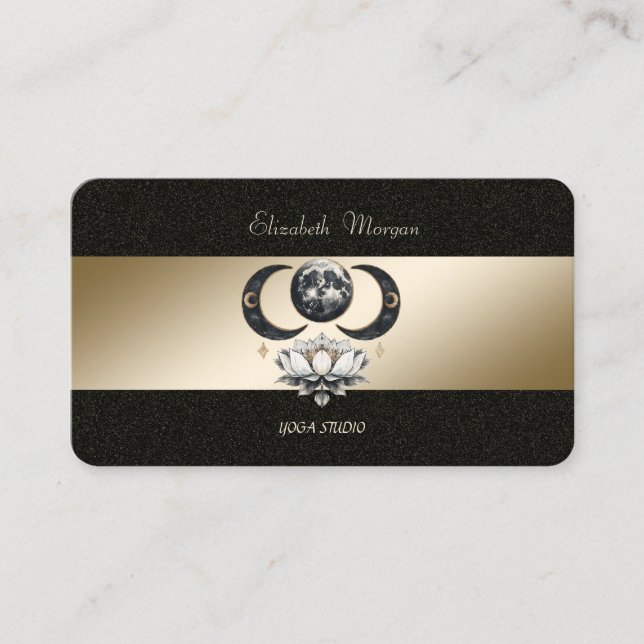 Moon Lotus Gold Black Yoga Studio Business Card (Front)