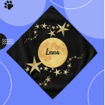 Moon Luna Gold Stars Personalised Pet Bandana<br><div class="desc">Black & Gold Moon Luna and Stars Personalised Pet Neckwear Bandanna features a full moon/luna with gold stars on a black background which mimics the night sky. Personalise with your pet's name. This pet bandanna works for a a dog, cat, rabbit, or other pet. You can personalise it by changing...</div>