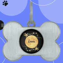 Moon Luna Gold Stars Personalised Pet ID Tag