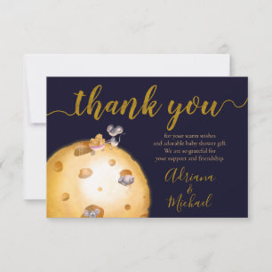 moon made of cheese, gold glitter, baby shower thank you card