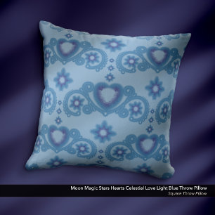 Moon Magic Stars Hearts Celestial Light Blue Cushion