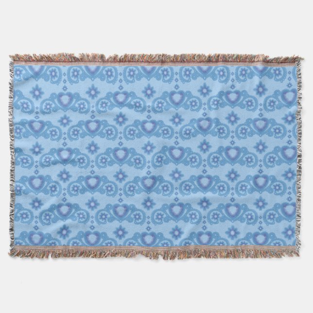 Moon Magic Stars Hearts Celestial Light Blue Throw Blanket (Front)