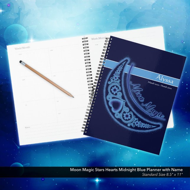 Moon Magic Stars Hearts Celestial Love Name Planner (Moon Magic/Celestial Love Stars and Hearts Midnight Blue Planner with Your Name.)