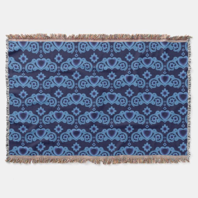 Moon Magic Stars Hearts Celestial Midnight Blue Throw Blanket (Front)