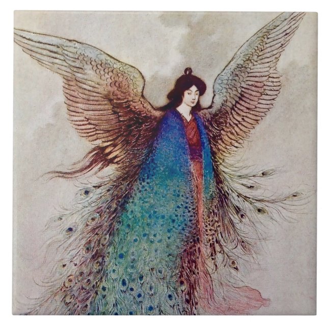“Moon Maiden” Fairy Art by Warwick Goble Ceramic Tile (Front)