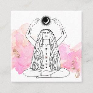 *~* Moon Meditation Luna Goddess Black Gold Square Business Card