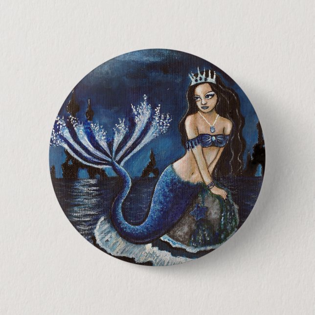 Moon mermaid 6 cm round badge (Front)