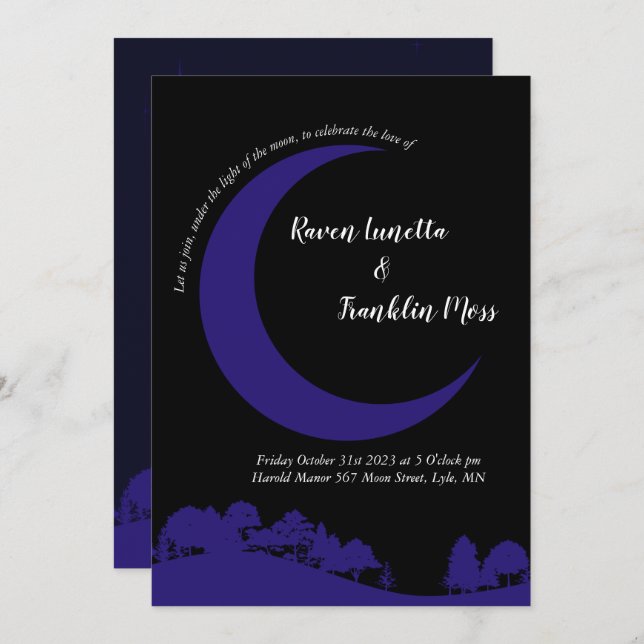 Moon Midnight Blue Wedding Invitation (Front/Back)