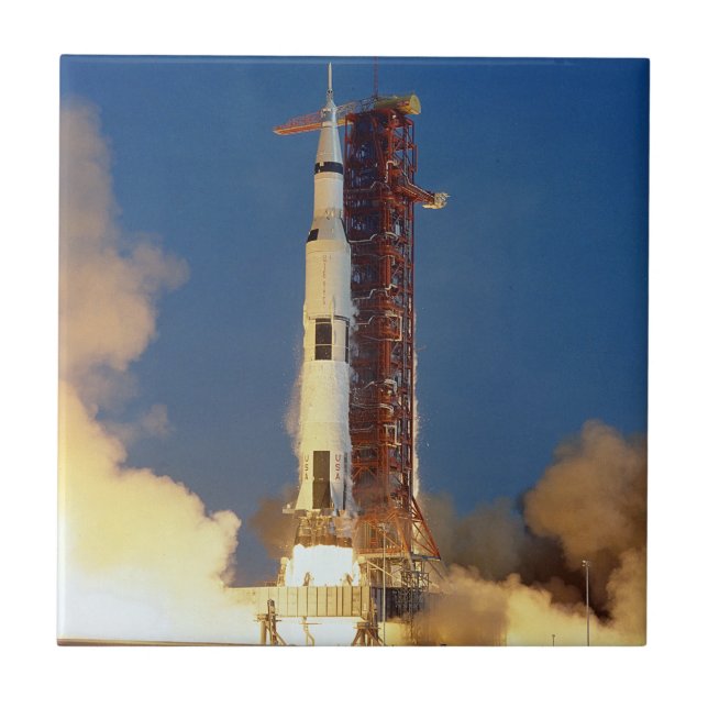 Moon Mission Spacecraft Ground View Ceramic Tile (Front)