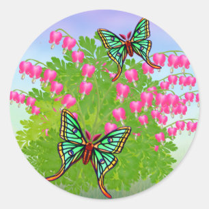 Moon Moths on Bleeding Heart Flowers Sticker
