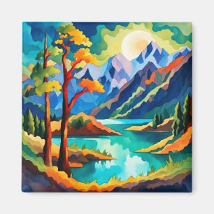 Moon, mountains, lake magnet