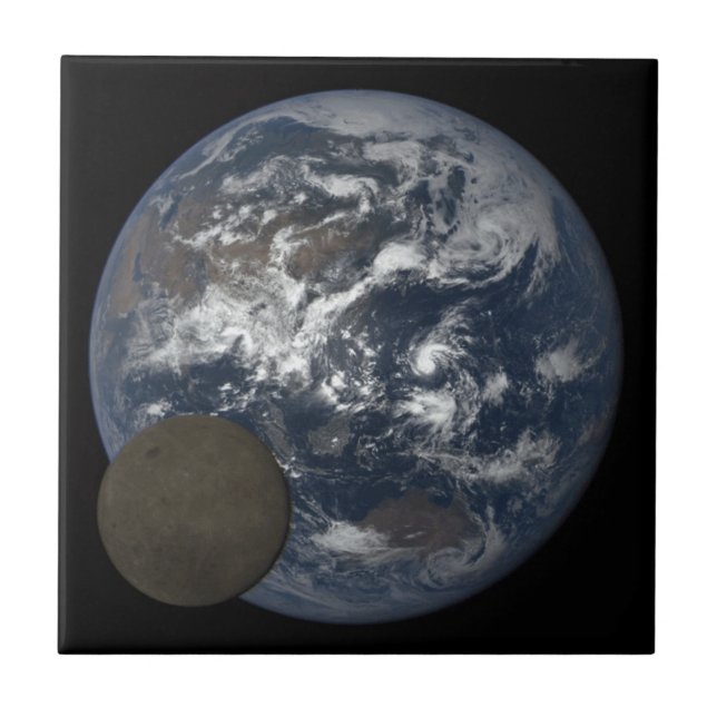 Moon moving in front of earth DSCOVR image  Ceramic Tile (Front)
