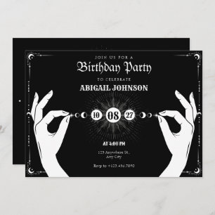 Moon mystical magic hand birthday invitation