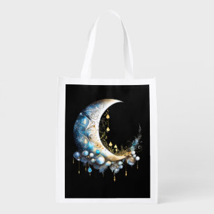 Moon mystical night sky elegant 3D celestial  Reusable Grocery Bag