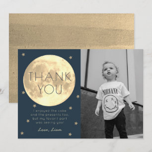 Moon Navy Blue Boy Photo Birthday Thank You Card