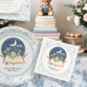 Moon New Chapter Begins Book Butterfly Blue Floral Napkin