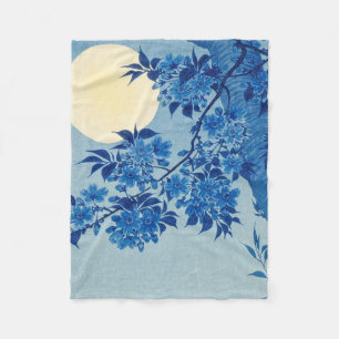 Moon Night Evening Tree Blue Moonlit Fleece Blanket