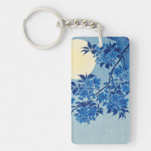 Moon Night Evening Tree Blue Moonlit Key Ring