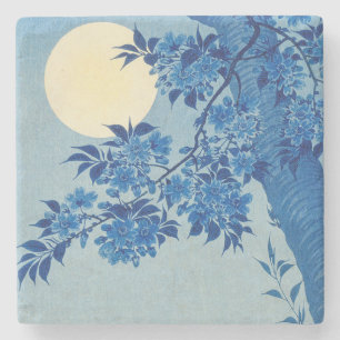 Moon Night Evening Tree Blue Moonlit Stone Coaster