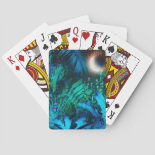 Moon Night Tropical Jungle Leaves Silver Blue Playing Cards