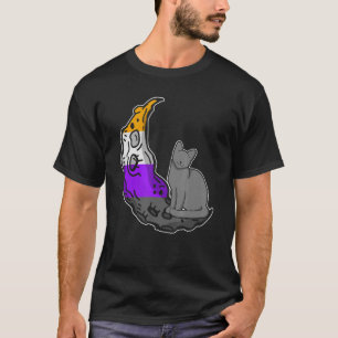 Moon Nonbinary Flag Cat LGBTQ Safe Space Gay Pride T-Shirt