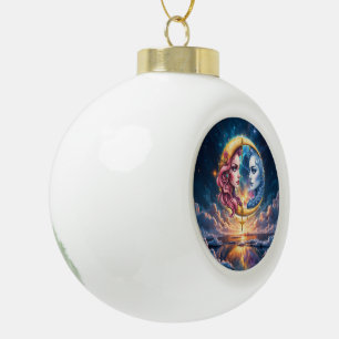 Moon of Eternal Balance – Fire & Water Souls. Ceramic Ball Christmas Ornament