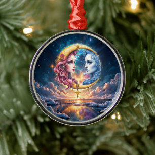 Moon of Eternal Balance – Fire & Water Souls.  Metal Ornament
