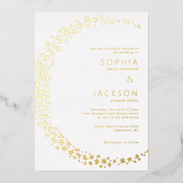 Moon of Stars White Wedding Foil Invitation (Front)