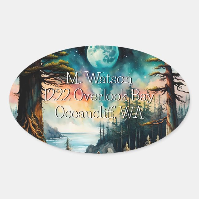 Moon over an Ocean Bay Oval Sticker (Front)