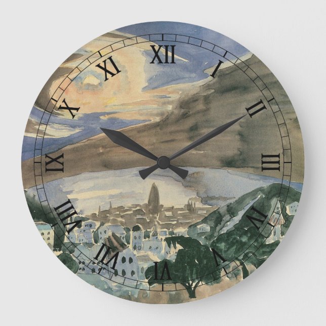 Moon Over Barcelona by Walter Gramatte Large Clock (Front)