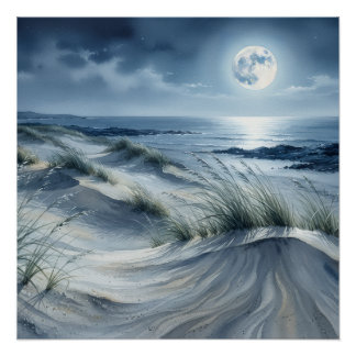 Moon Over Calm Sea Photo Enlargement Poster