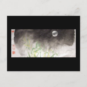 Moon Over Grass Black Postcard