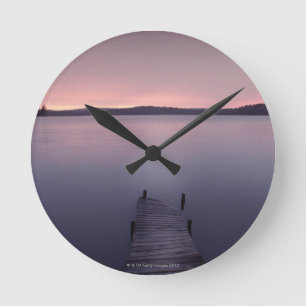 Moon Over Lake Round Clock