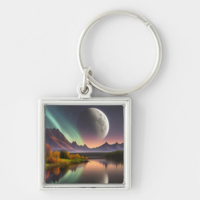 Moon over Mountain Landscape Key Ring (Front)